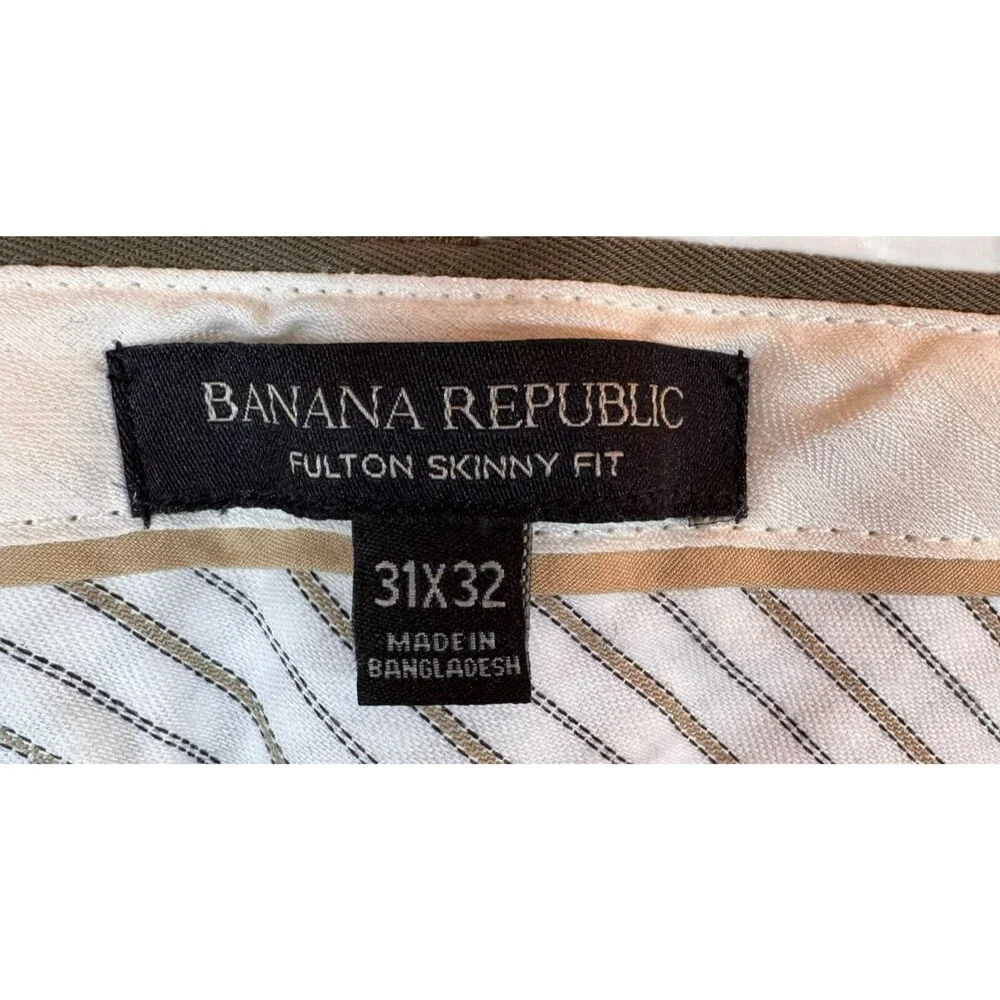 Banana Republic Pants Mens Size 31x32 Fulton Skinny Chino Khaki Flat‎ Front